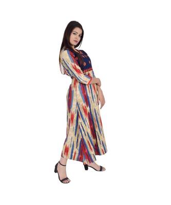 Womens Rayon Multi Straight Round Neck Ankle Length Kurti 2
