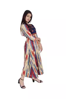 Womens Rayon Multi Straight Round Neck Ankle Length Kurti