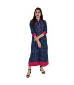Womens Rayon Navy Straight Collared NeckAnkle Length Kurti