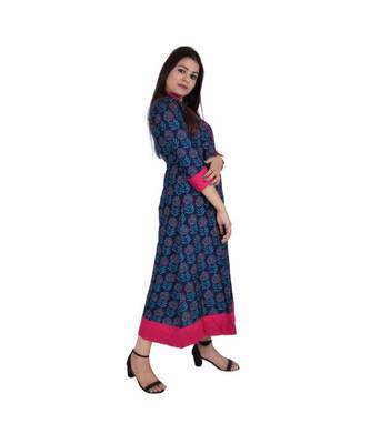 Womens Rayon Navy Straight Collared NeckAnkle Length Kurti 2