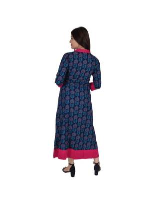 Womens Rayon Navy Straight Collared NeckAnkle Length Kurti 3