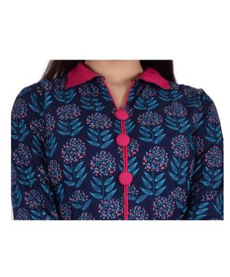 Womens Rayon Navy Straight Collared NeckAnkle Length Kurti 4