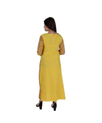 Womens Rayon Yellow Straight Round Neck Ankle Length Kurti 3