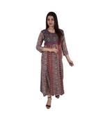 Womens Rayon Gray Straight Round Neck Ankle Length Kurti