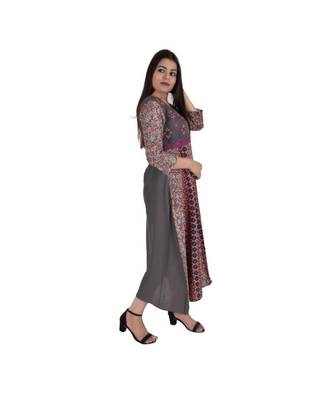 Womens Rayon Gray Straight Round Neck Ankle Length Kurti 2