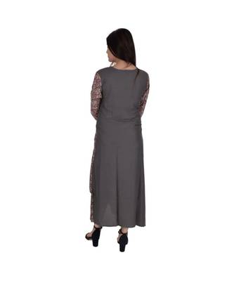 Womens Rayon Gray Straight Round Neck Ankle Length Kurti 3