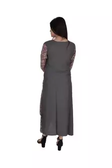 Womens Rayon Gray Straight Round Neck Ankle Length Kurti