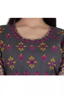Womens Rayon Gray Straight Round Neck Ankle Length Kurti