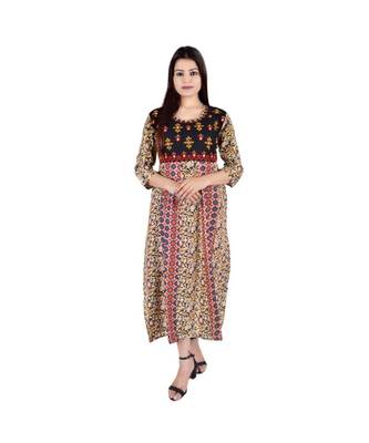 Womens Rayon Black Straight Round Neck Ankle Length Kurti 1