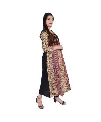 Womens Rayon Black Straight Round Neck Ankle Length Kurti 2