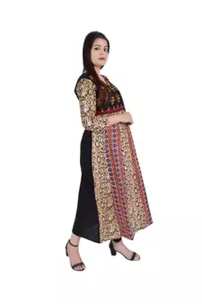 Womens Rayon Black Straight Round Neck Ankle Length Kurti