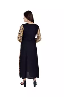 Womens Rayon Black Straight Round Neck Ankle Length Kurti