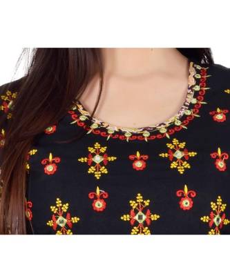 Womens Rayon Black Straight Round Neck Ankle Length Kurti 4