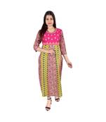 Womens Rayon Pink Straight Round Neck Ankle Length Kurti