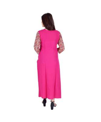 Womens Rayon Pink Straight Round Neck Ankle Length Kurti 3