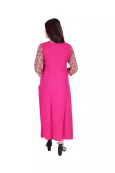 Womens Rayon Pink Straight Round Neck Ankle Length Kurti