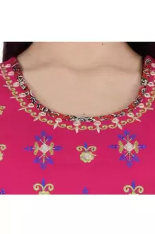 Womens Rayon Pink Straight Round Neck Ankle Length Kurti