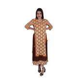 Womens Rayon Brown Straight Round Neck Ankle Length Kurti