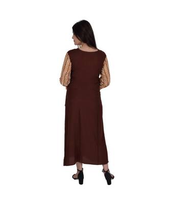 Womens Rayon Brown Straight Round Neck Ankle Length Kurti 3
