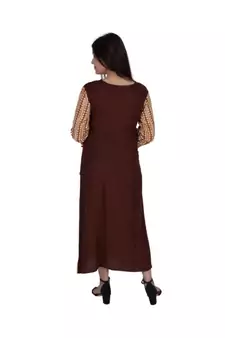 Womens Rayon Brown Straight Round Neck Ankle Length Kurti