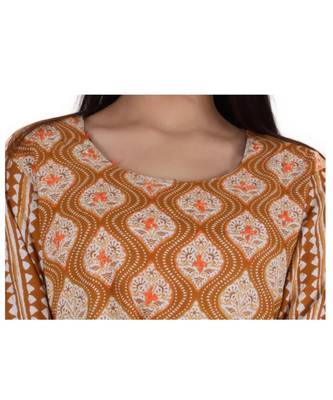 Womens Rayon Brown Straight Round Neck Ankle Length Kurti 4