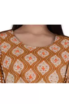Womens Rayon Brown Straight Round Neck Ankle Length Kurti