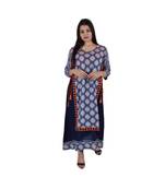 Womens Rayon Blue Straight Round Neck Ankle Length Kurti