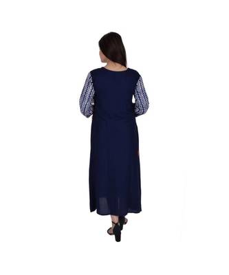 Womens Rayon Blue Straight Round Neck Ankle Length Kurti 3