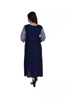 Womens Rayon Blue Straight Round Neck Ankle Length Kurti
