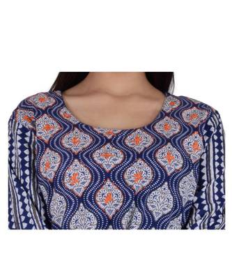 Womens Rayon Blue Straight Round Neck Ankle Length Kurti 4