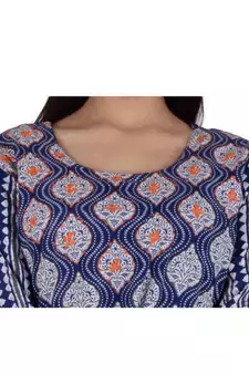 Womens Rayon Blue Straight Round Neck Ankle Length Kurti