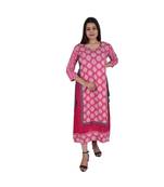 Womens Rayon Pink Straight Round Neck Ankle Length Kurti