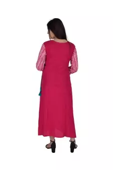 Womens Rayon Pink Straight Round Neck Ankle Length Kurti