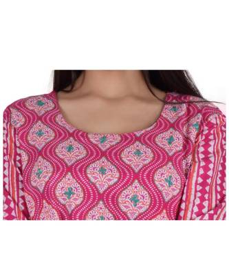 Womens Rayon Pink Straight Round Neck Ankle Length Kurti 4