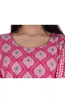 Womens Rayon Pink Straight Round Neck Ankle Length Kurti