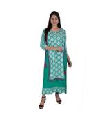 Womens Rayon Green Straight Round Neck Ankle Length Kurti