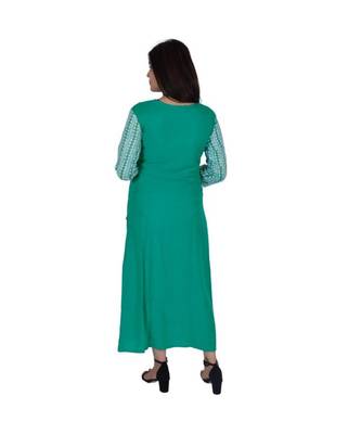 Womens Rayon Green Straight Round Neck Ankle Length Kurti 3