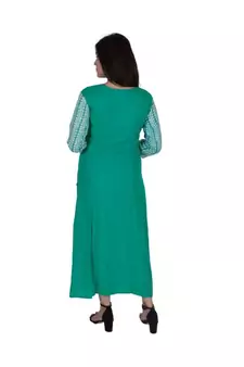 Womens Rayon Green Straight Round Neck Ankle Length Kurti