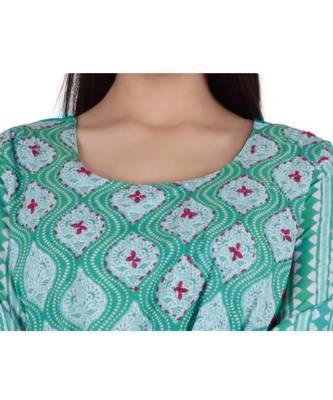Womens Rayon Green Straight Round Neck Ankle Length Kurti 4