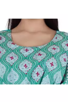 Womens Rayon Green Straight Round Neck Ankle Length Kurti