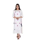Womens Rayon White Straight Round Neck Ankle Length Kurti
