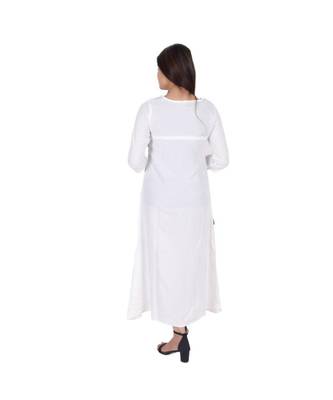 Womens Rayon White Straight Round Neck Ankle Length Kurti 3
