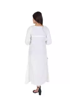 Womens Rayon White Straight Round Neck Ankle Length Kurti