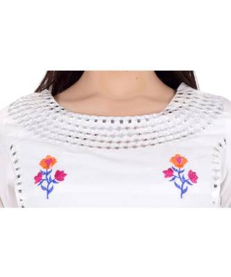 Womens Rayon White Straight Round Neck Ankle Length Kurti 4