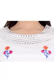 Womens Rayon White Straight Round Neck Ankle Length Kurti