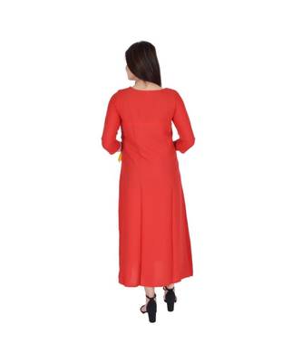 Womens Rayon Red Straight Round Neck Ankle Length Kurti 3
