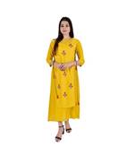 Womens Rayon Yellow Straight Round Neck Ankle Length Kurti