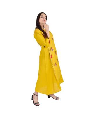 Womens Rayon Yellow Straight Round Neck Ankle Length Kurti 2