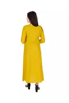 Womens Rayon Yellow Straight Round Neck Ankle Length Kurti