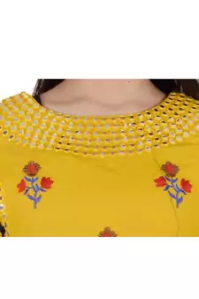 Womens Rayon Yellow Straight Round Neck Ankle Length Kurti